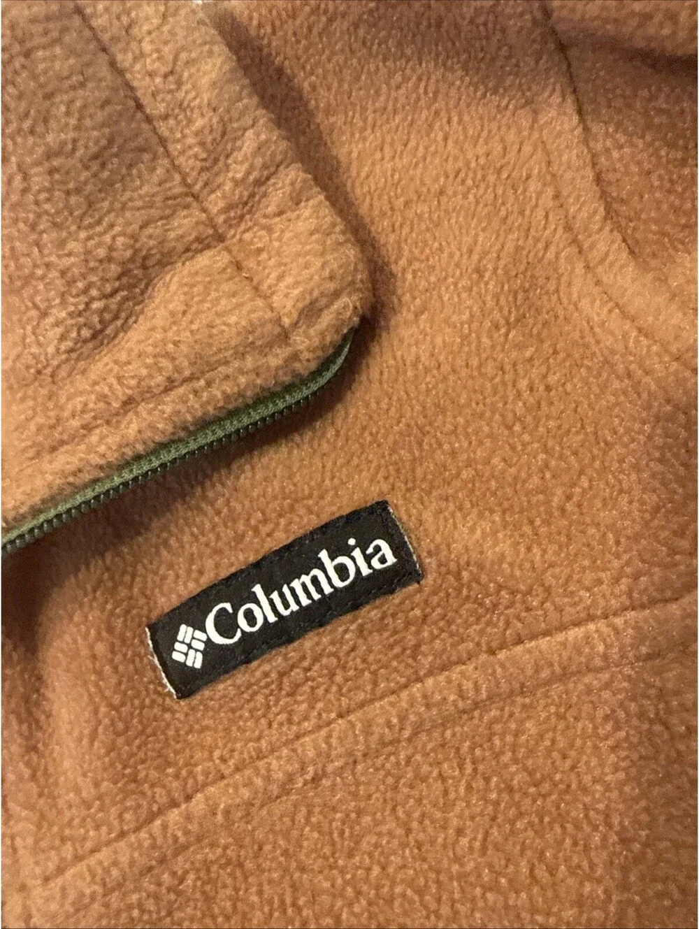 Columbia Fleece Jacket Youth Med 10/12 Brown With Green Zipper
